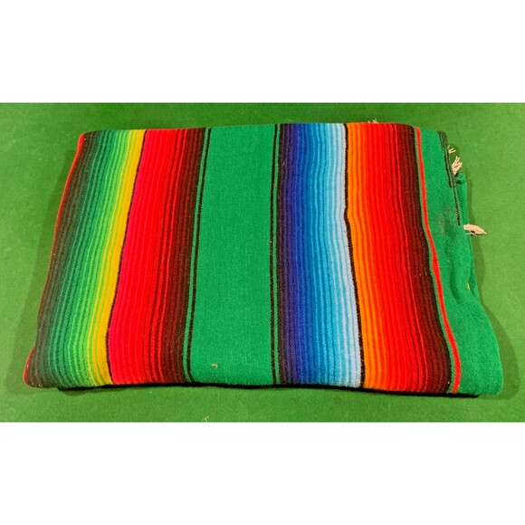 FALSA Mexican Blanket 80" x 56" Serape Throw  Hand Woven Rainbow Yoga Blanket - Picture 3 of 5